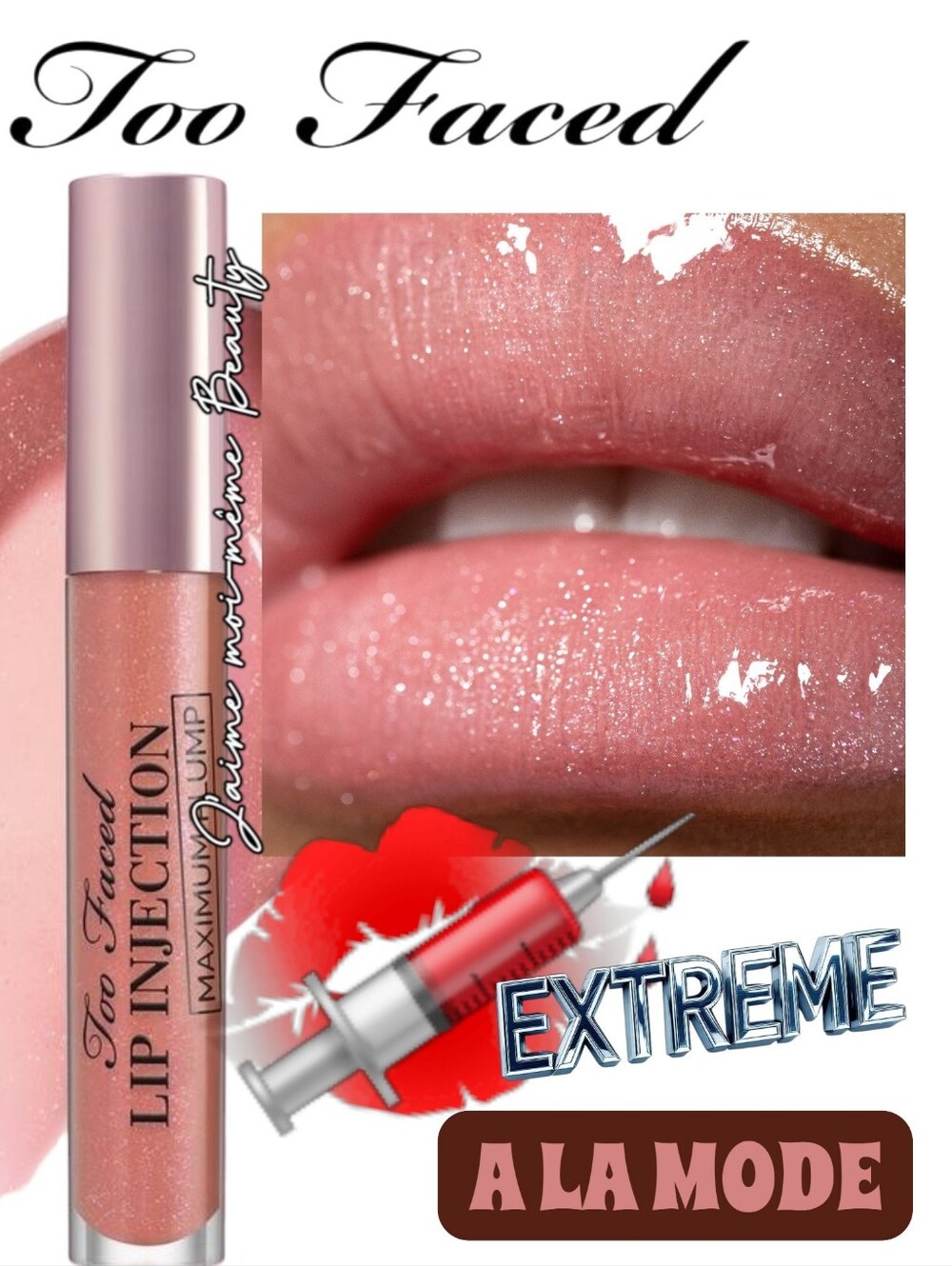 Too Faced Lip Injection Plumping Lip Gloss Alamode Cool Tone Mauve Pink Shimmer